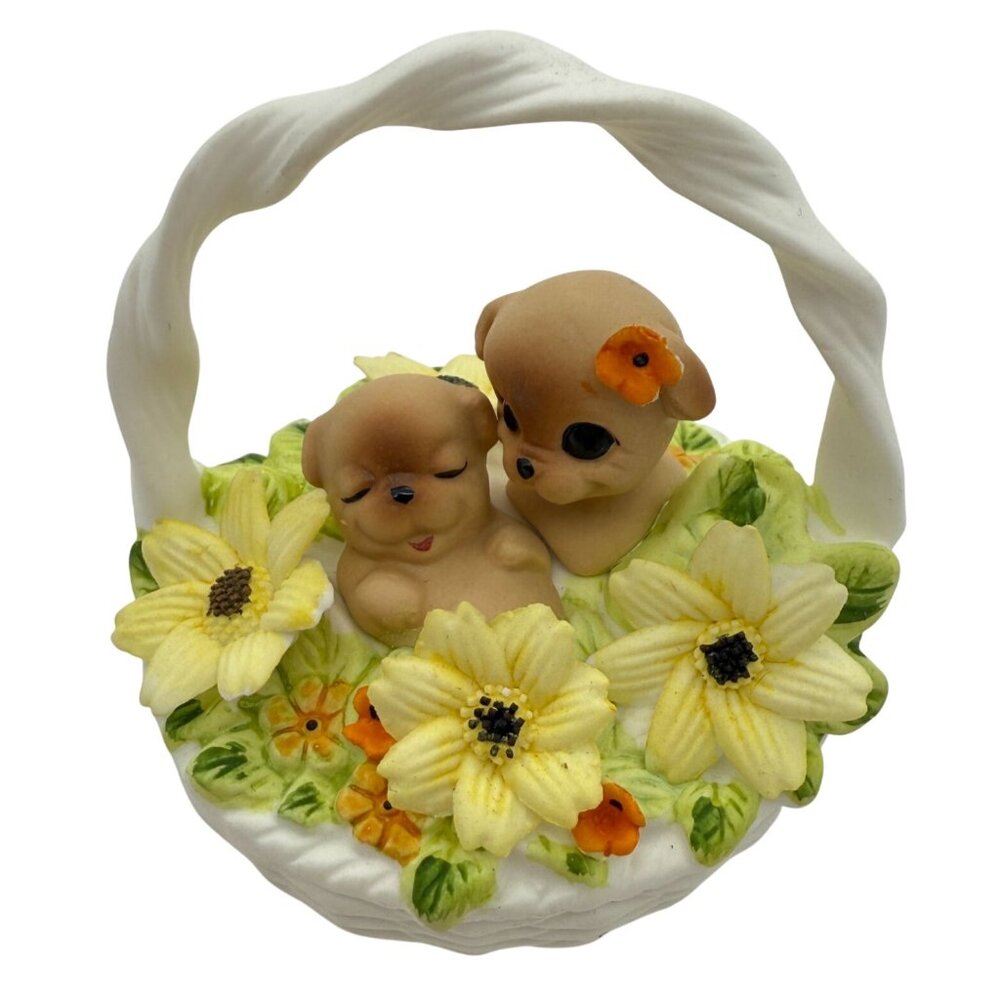 Vtg Josef Originals Puppy Dogs Basket of Love Georgian Fine Bone China Figurine